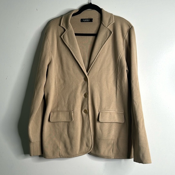 Ralph Lauren notch lapel black label beige knit blazer size xL office classic - Picture 4 of 12